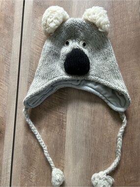 Women’s Knit Wool Koala Bear Ear Hat in Light Gray